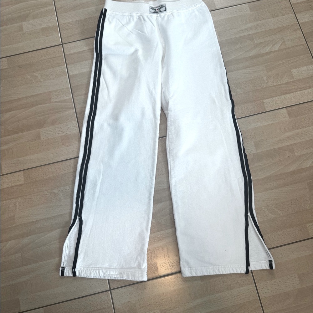 Hard Tail White Fleece Pants with Black Stripes & Slits  Sz. S